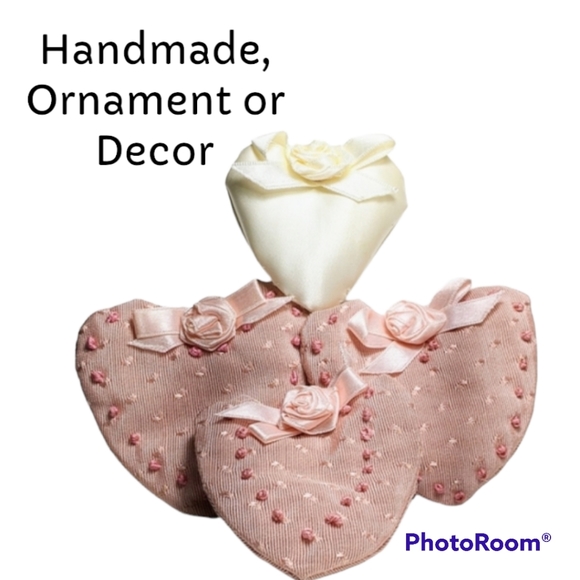 Ornaments, Satin, Hearts, Victorian, Handmade, Decorations Valentines day, pink - Picture 1 of 6
